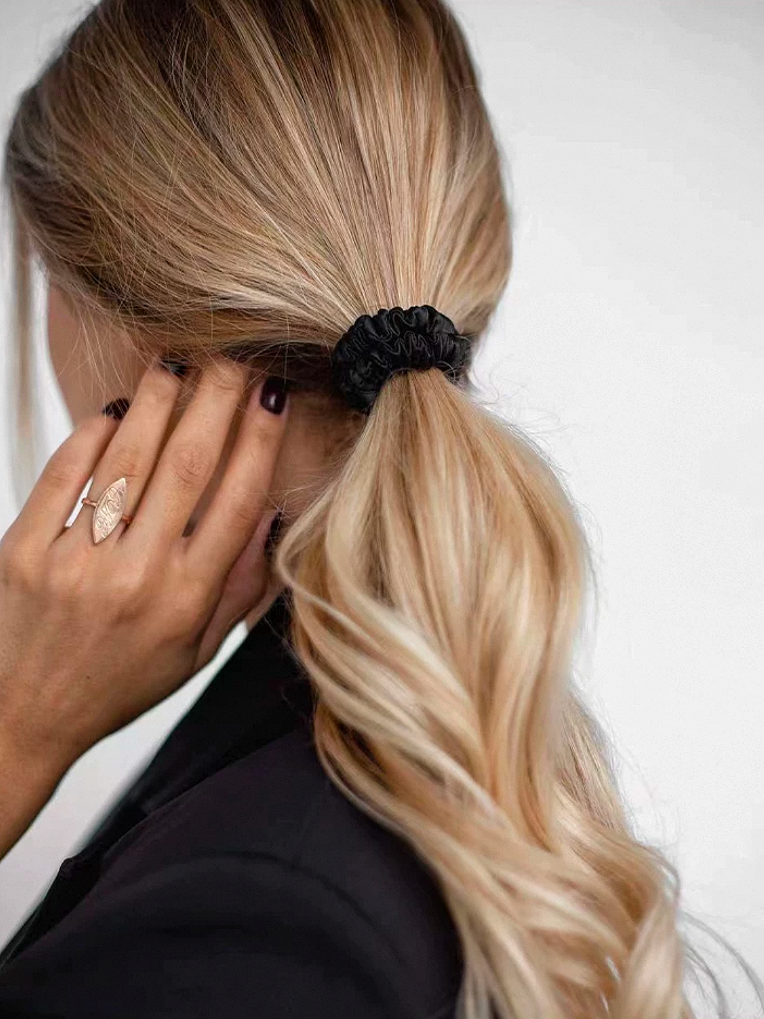 Mulberry Silk Skinny Scrunchies , Svart 1 cm