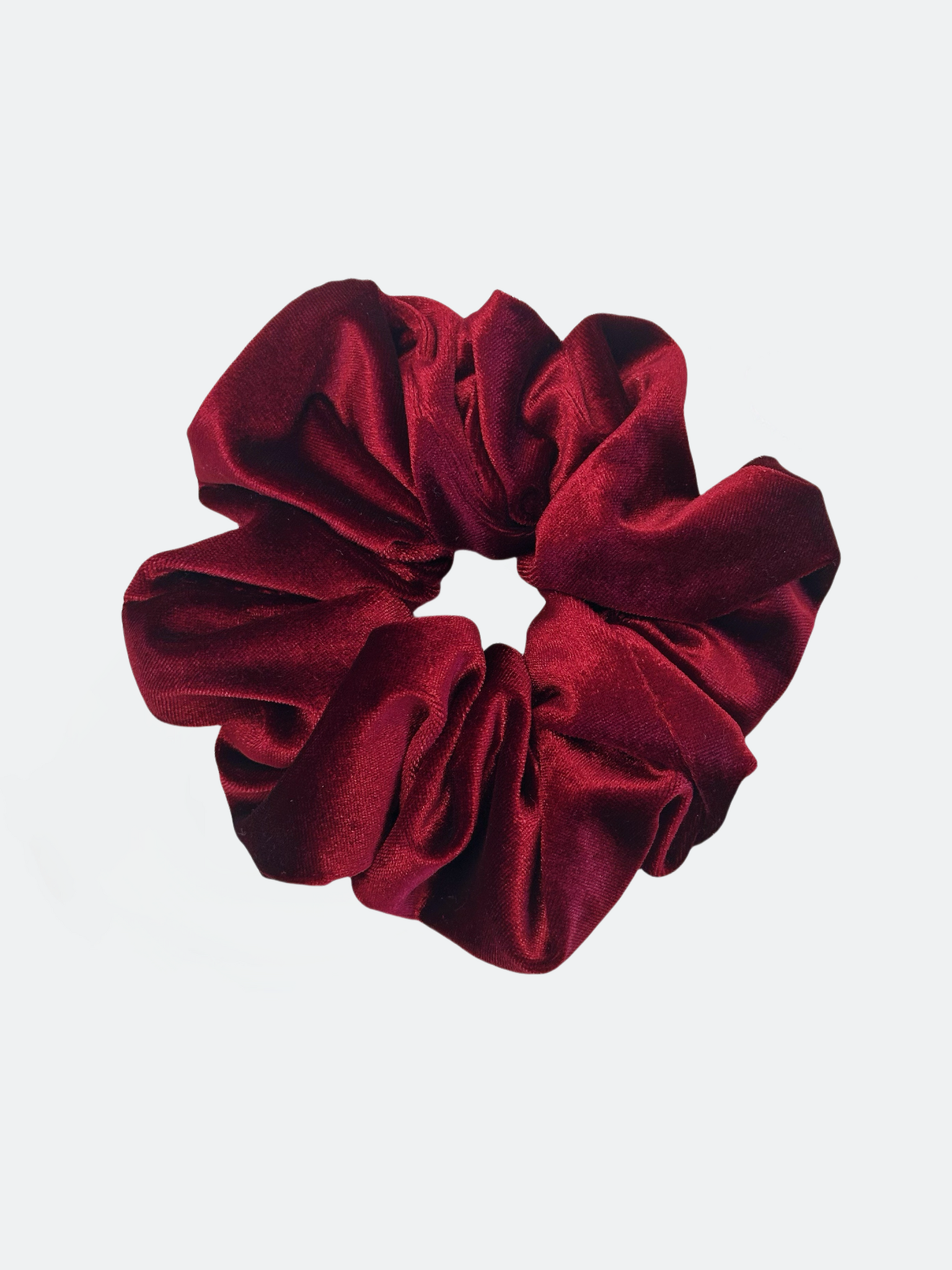 Vinröd scrunchie i sammetsimitation