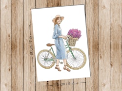 Woman and bicycle- Art print
