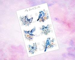 Blue birds and flowers