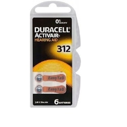 Batteri för hörapparater - Duracell Nr 312 - PR41 - 6-pack