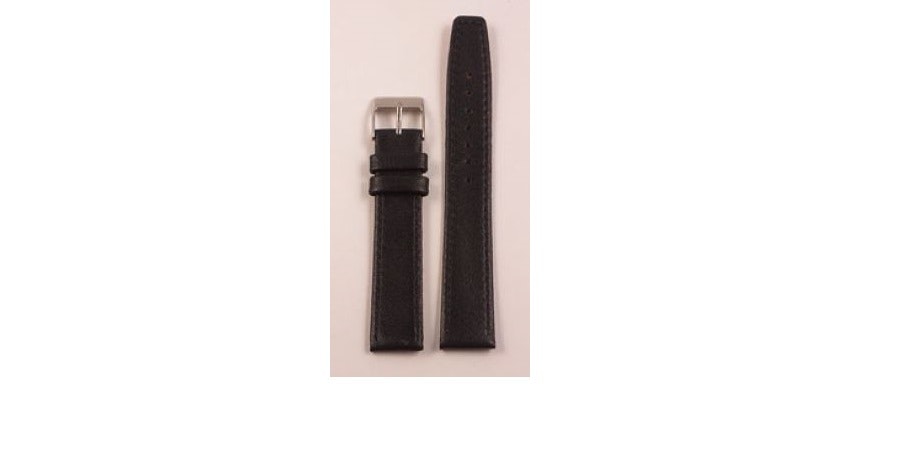 Slätt läderarmband svart med söm och stålspänne 12-24 mm XL