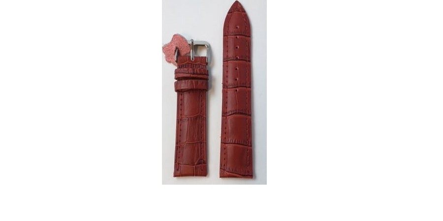 Krokodilmönstrat stoppat läderarmband burgundy /vinött 20 mm och 22 mm