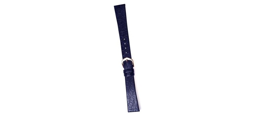 Krokodilmönstrat läderarmband mörkblått med guldspänne 10 mm