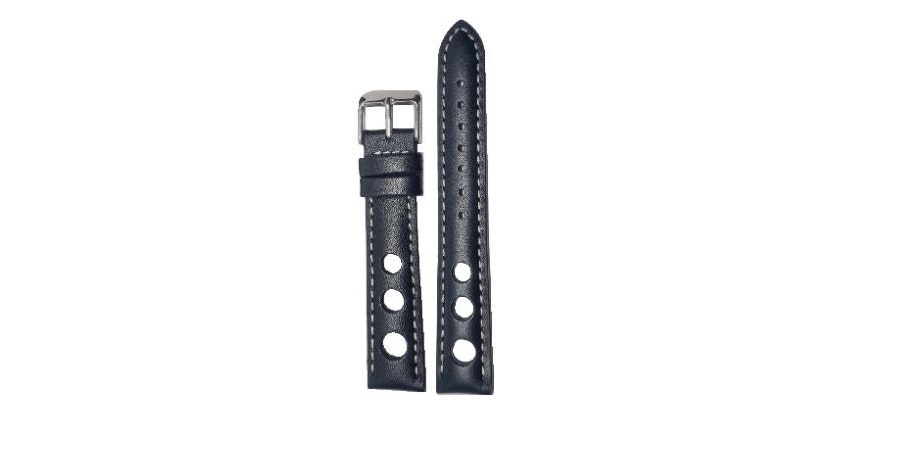 Designat svart läderarmband med runda hål 18-22 mm