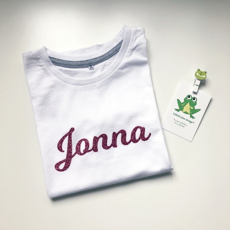 Tshirt med namn Jonna, rosa glittervinyl , strl 110/116 - FyndHörnan