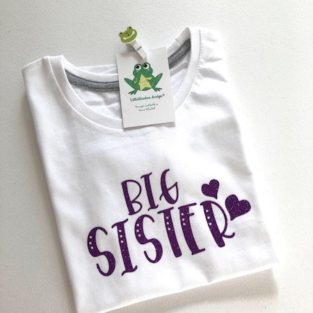 Tshirt Big Sister i lila glittervinyl