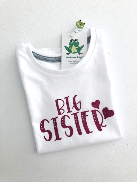 Tshirt Big Sister i rosa glittervinyl