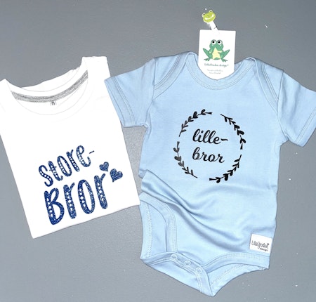 Body lillebror, vinyl Svart och T-shirt Storebror, vinyl Glitter Blå