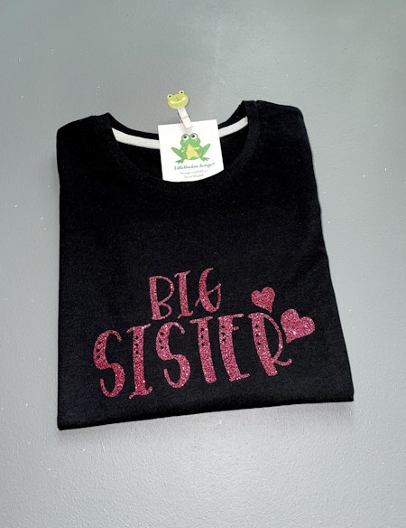 Tshirt Big Sister med rosa glittervinyl