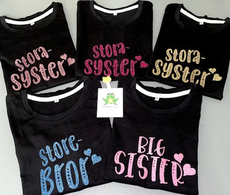 T-shirt Big Sister med glittervinyl Flamingorosa