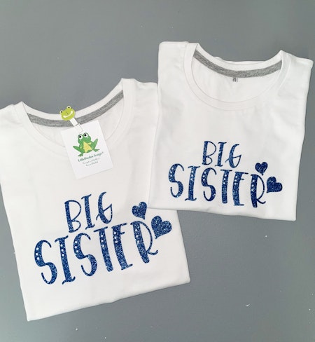 Tshirt Big Sister med blå glittervinyl