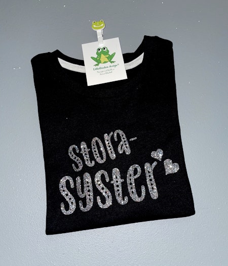 T-shirt Storasyster, svart med Glitter Ljus Confetti