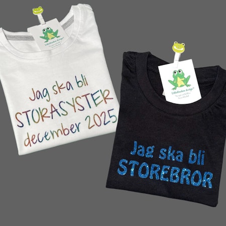 Tshirt "Jag ska bli...", typsnitt 4 och Regnbåge glittrig + typsnitt 6 och Glitter Blå