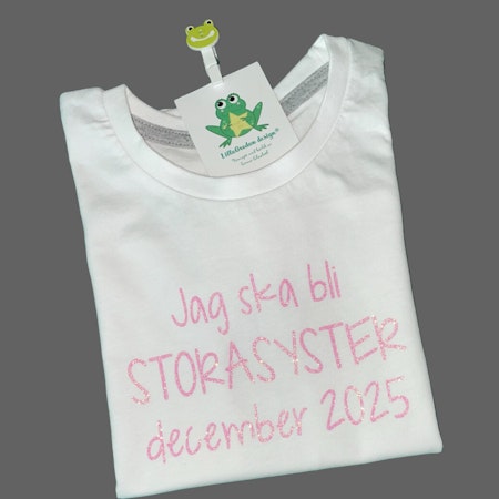 Tshirt "Jag ska bli... + datum", typsnitt 4 och Glitter Babyrosa