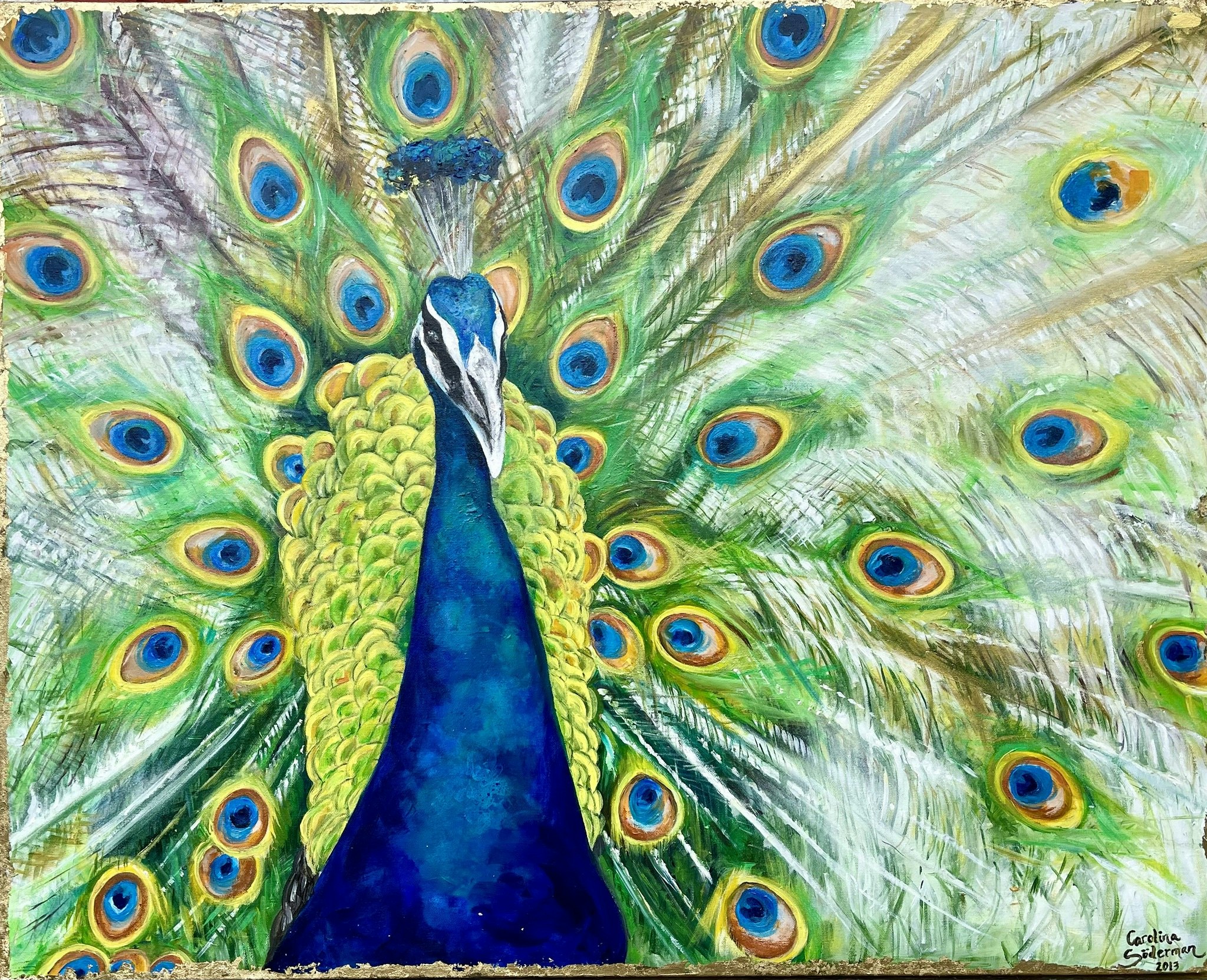 Akrylmålning Carolina Söderman akryl canvas påfågel peacock design