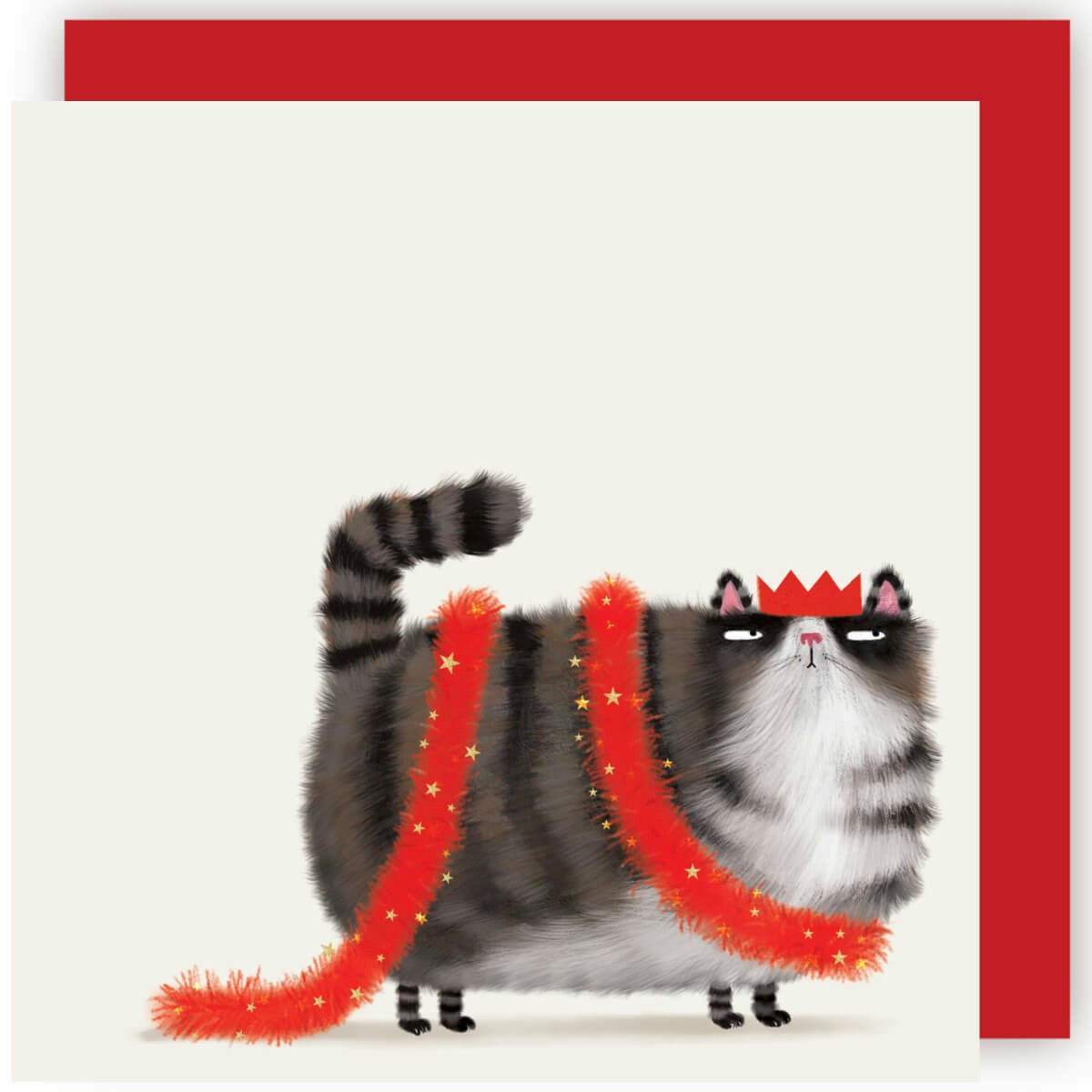 Dubbelt julkort med kuvert - Katt i girlang (Fraktfritt)