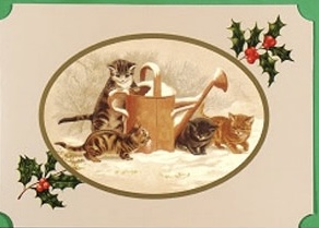 Viktorianska Julkort med katter  - Tre olika motiv att välja bland (Fraktfritt)