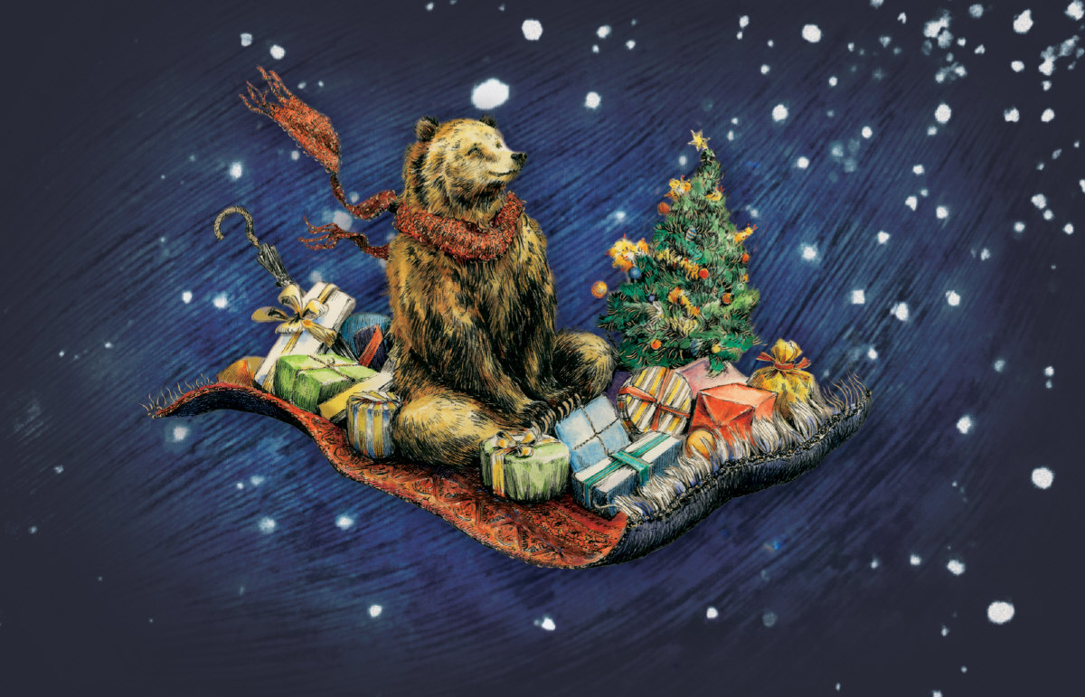 Flera Julkort med kuvert -  Björnen flyger (röda gulddetaljer)