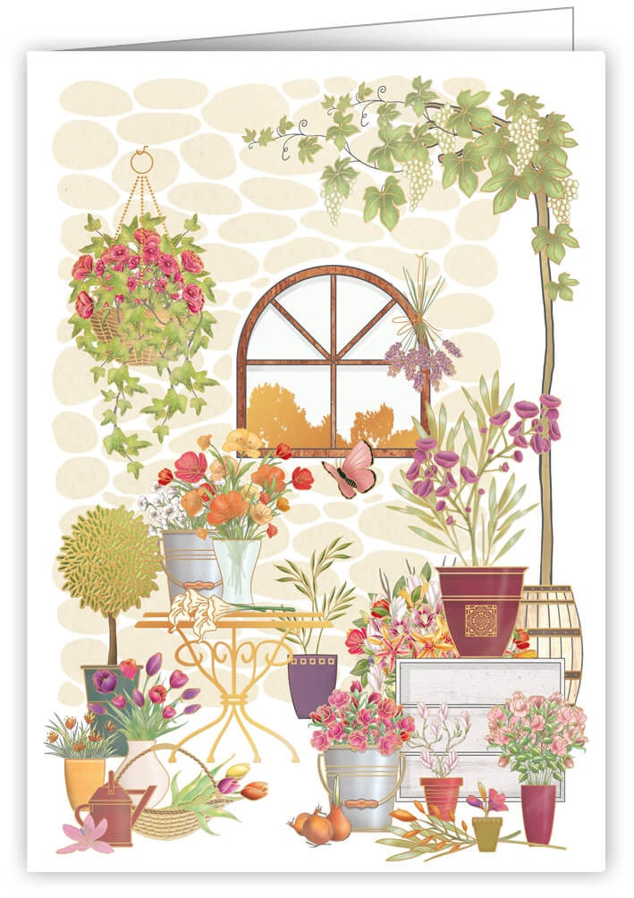 Dubbelt kort med kuvert - Blomster hus (Fraktfritt)