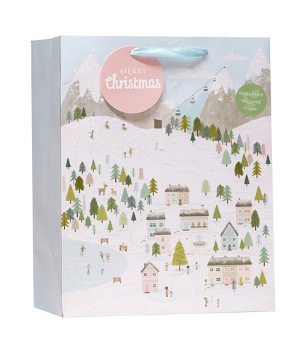 Julklappspåse - Vinterbyn (med glitter)