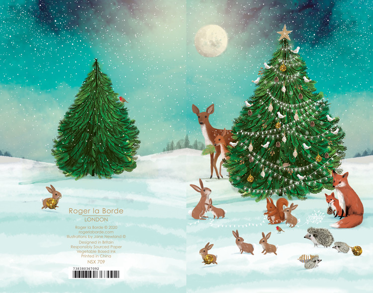 Julkort - Förpackning med flera Kort med kuvert - Djuren vid granen