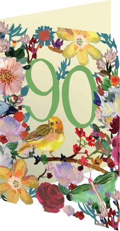 Utskuret, dubbelt kort med kuvert - 90 år - Vacker fågel (Fraktfritt)