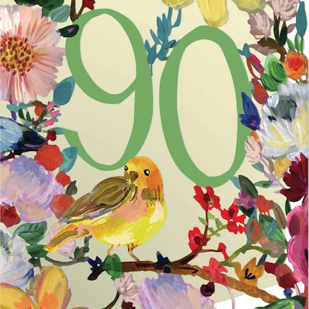 Utskuret, dubbelt kort med kuvert - 90 år - Vacker fågel (Fraktfritt)