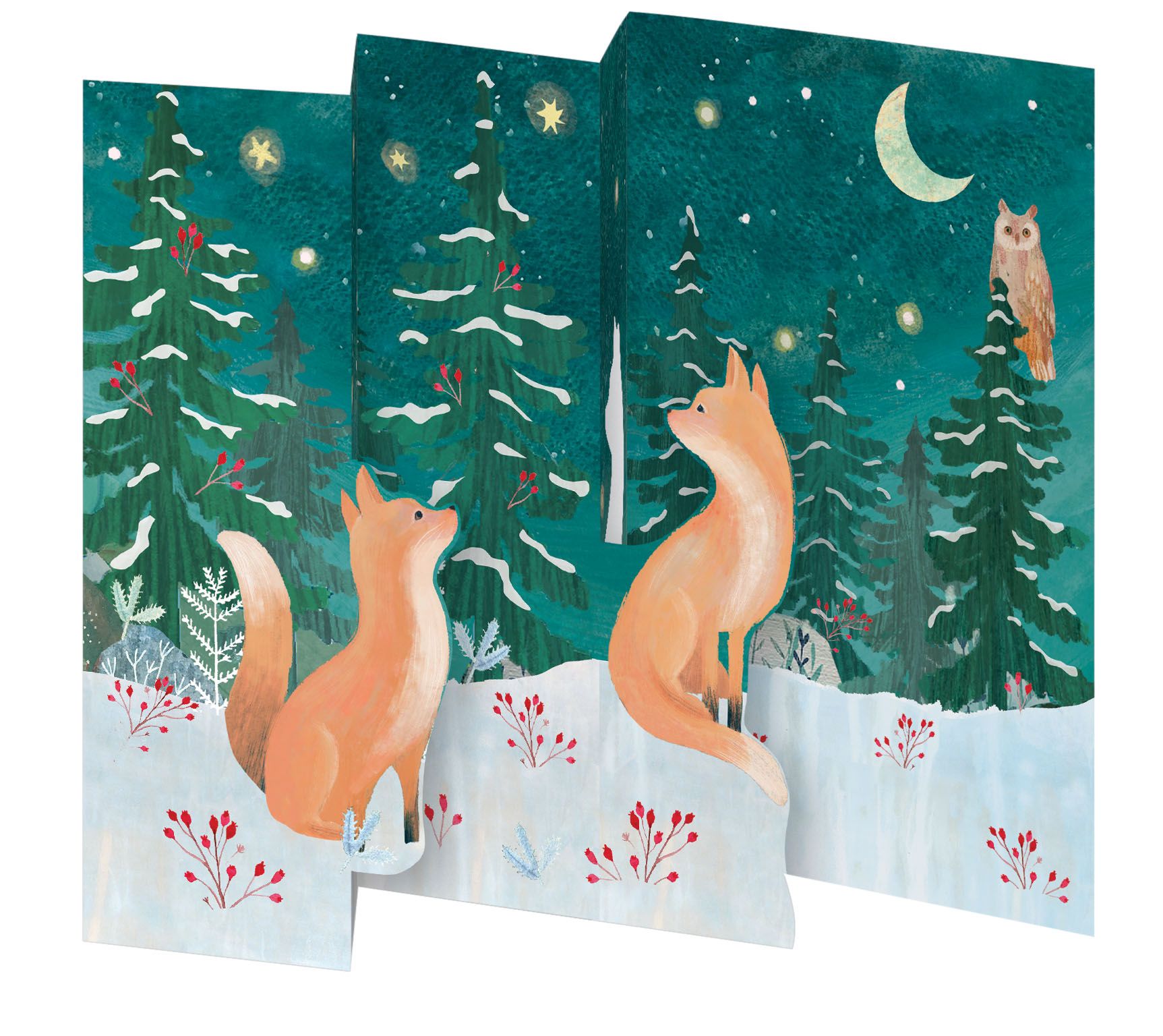 Förpackning med flera julkort med kuvert - Dragspelskort Rävarna