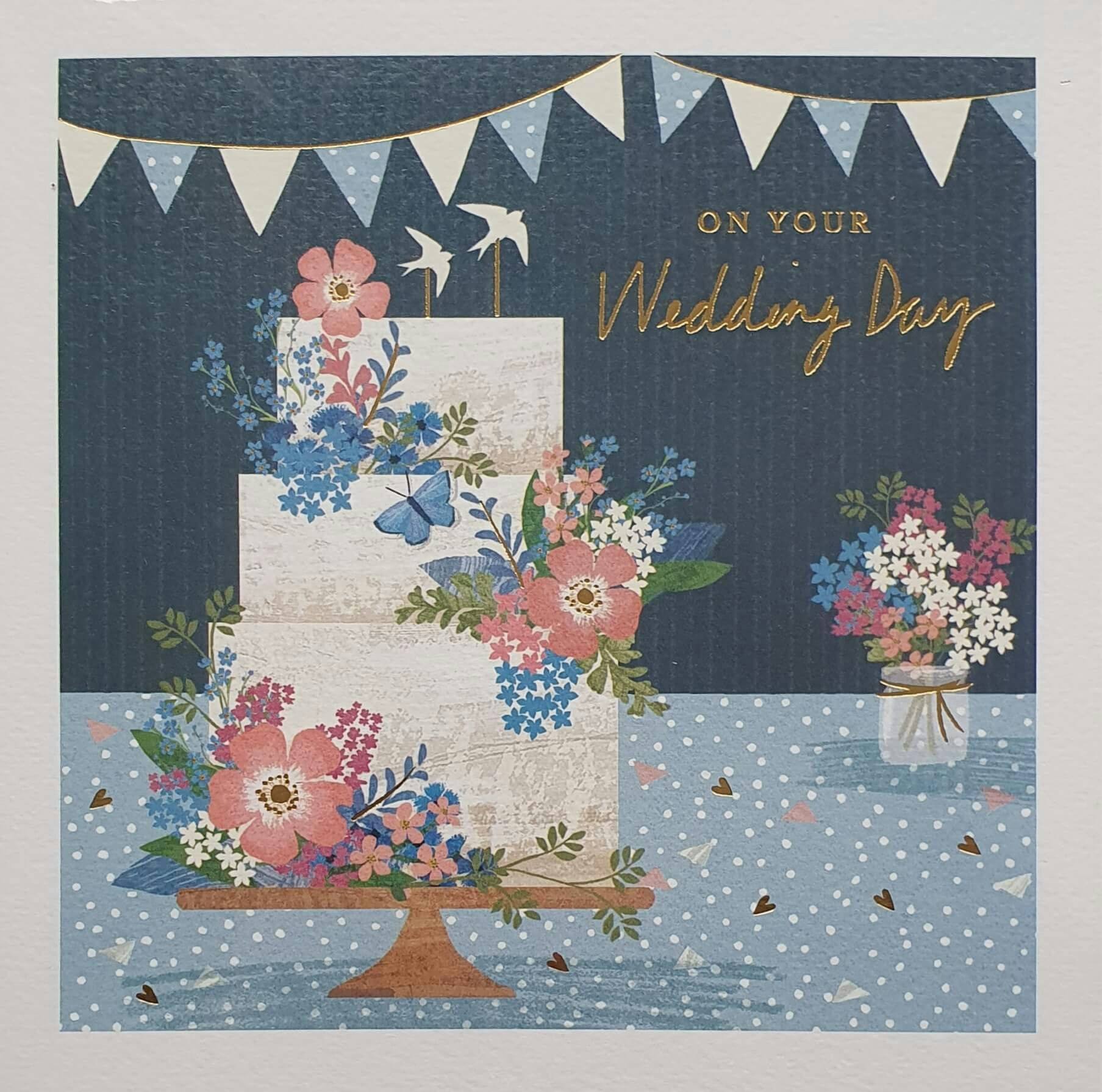 Kort med kuvert - Bröllopstårta med blommor (Fraktfritt)