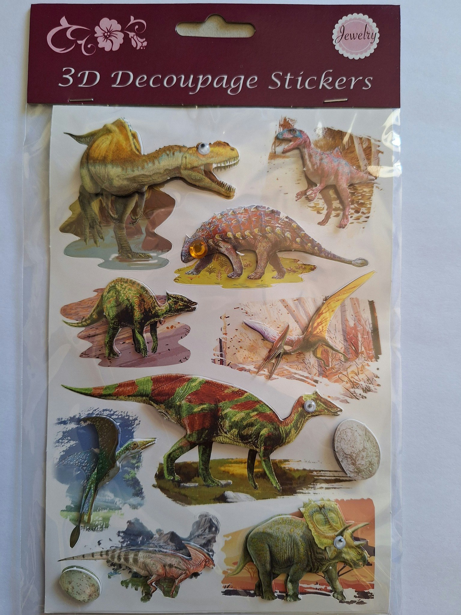 Klistermärken 3D - Glitter - Dinosaurier - Flera olika att välja bland (Fraktfritt)
