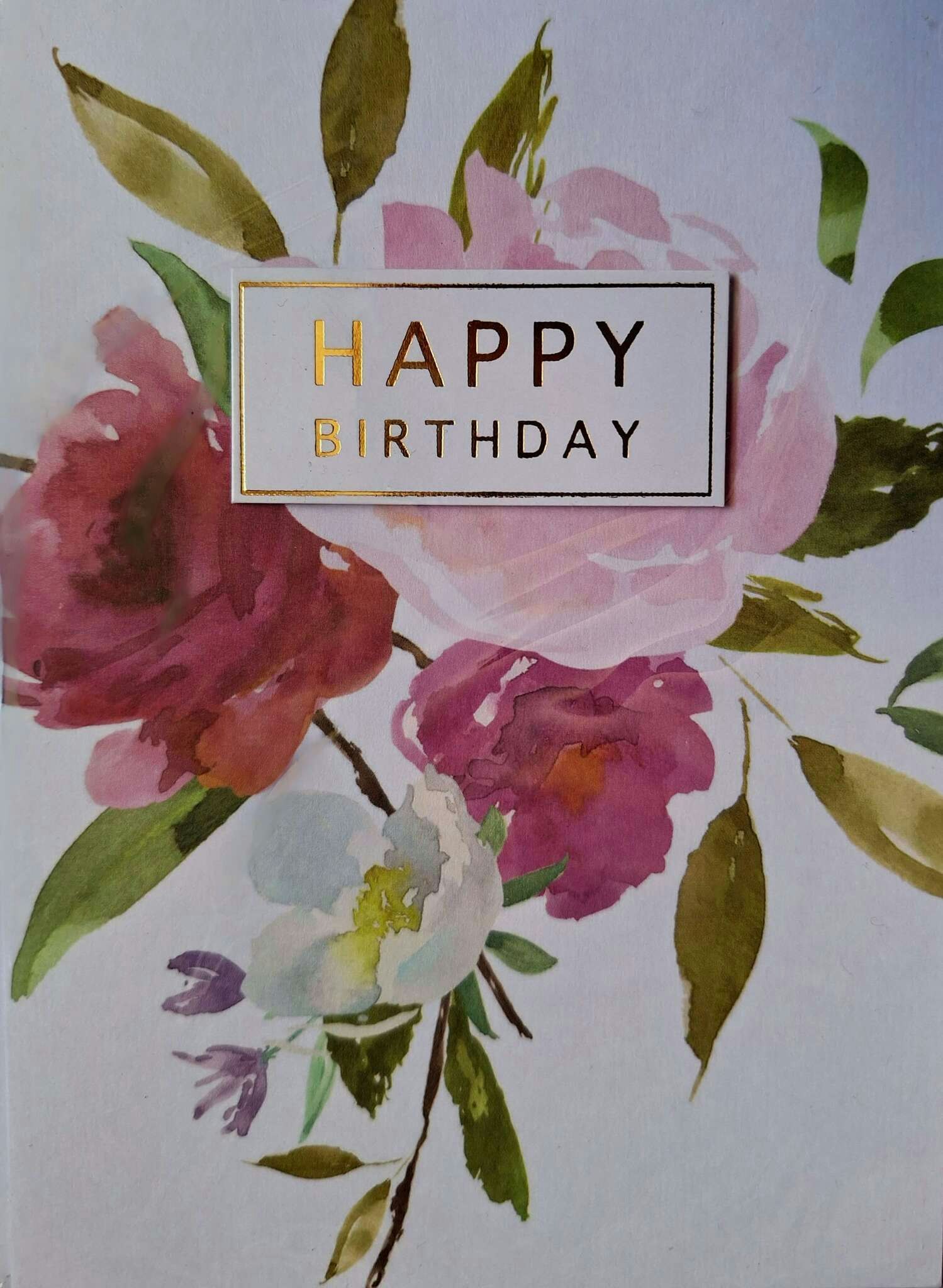 Kort med kuvert - Happy Birthday med blommande skylt (Fraktfritt)
