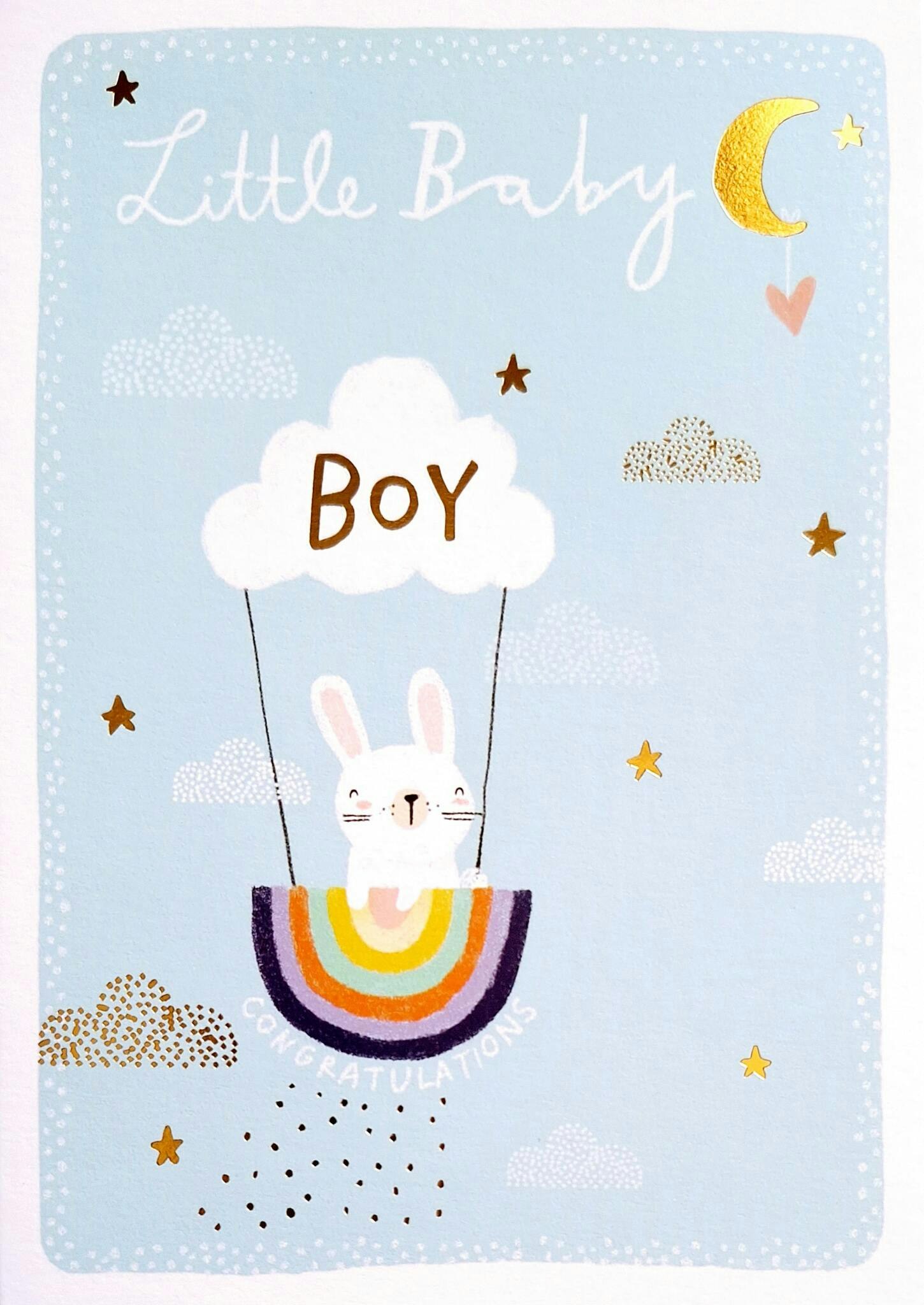 Dubbelt kort (guld) med kuvert - Little baby boy (Fraktfritt)