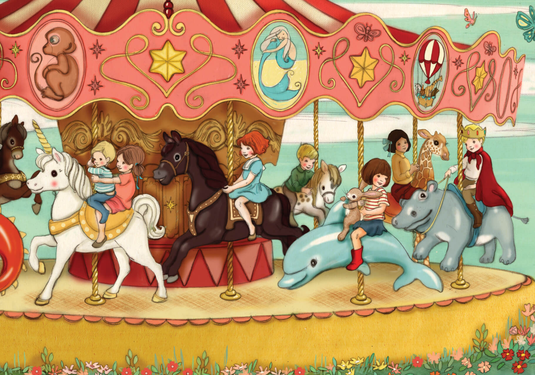 Enkelt kort - Belle & Boo - Karusell på nöjesfältet (Fraktfritt)