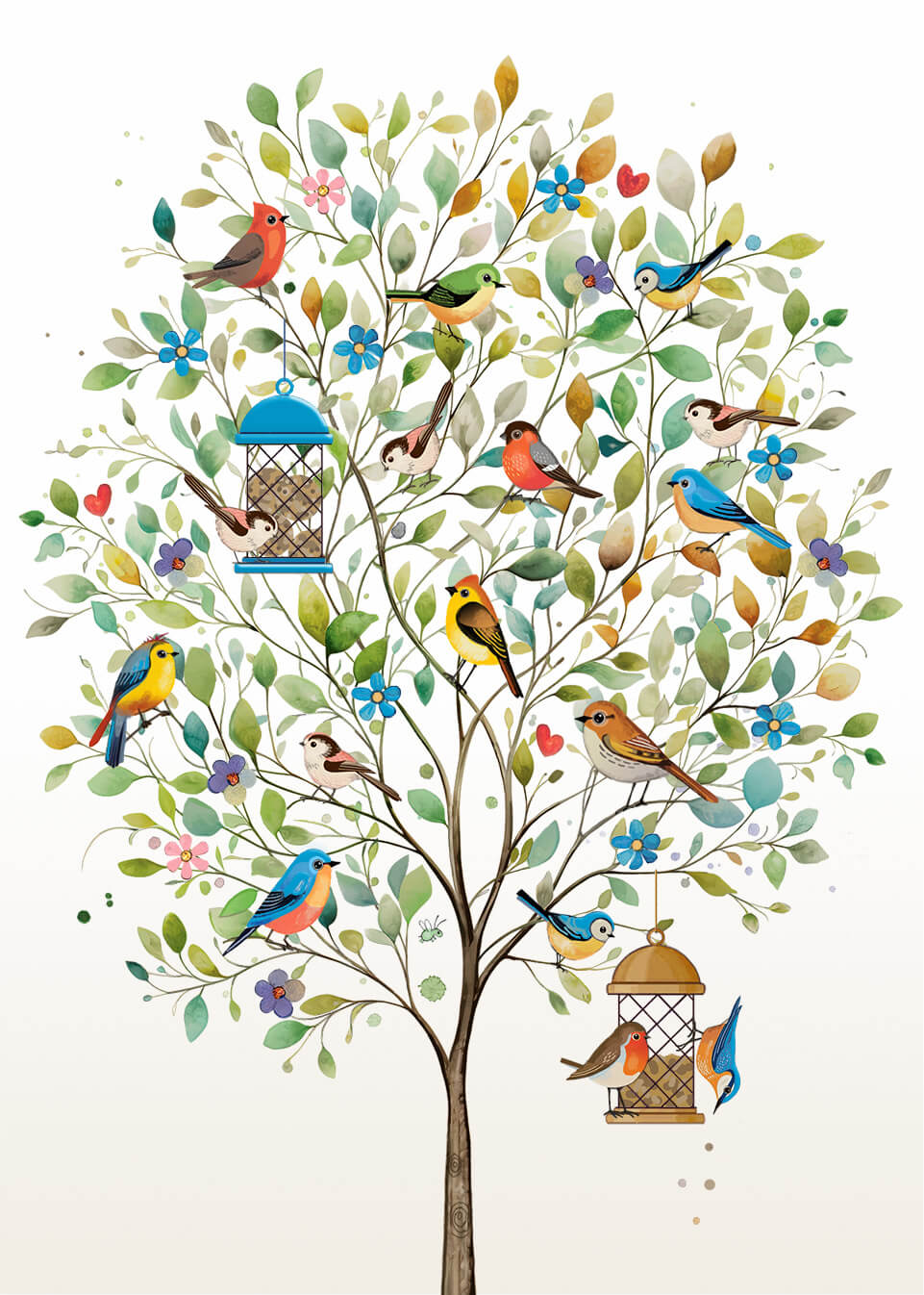 Dubbelt kort med kuvert - Fågel träd (Fraktfritt)