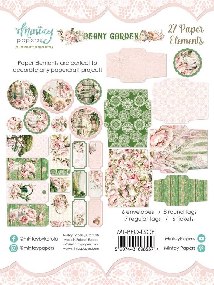 Vackert papperspyssel - Peony garden (27 pappersdekorationer)