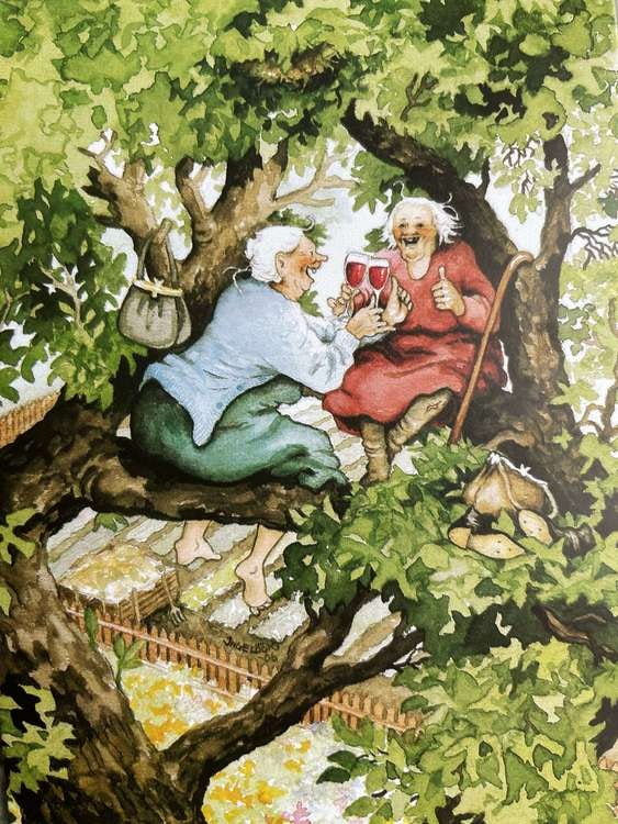 Enkelt Kort - Lyckliga damer - Klättra i träd (Fraktfritt) Inge Löök