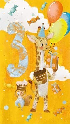Dubbelt kort med kuvert - 3år Giraff och Ekorre (Fraktfritt)