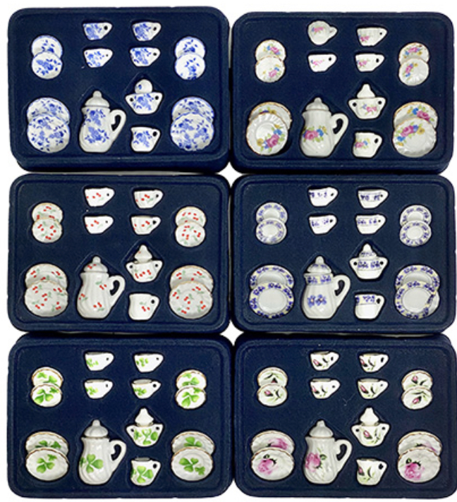 Söt liten dockservis i porslin (15 delar) - Flera olika att välja bland