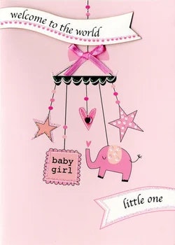 Dubbelt kort med kuvert - Rosa babymobil (Fraktfritt)