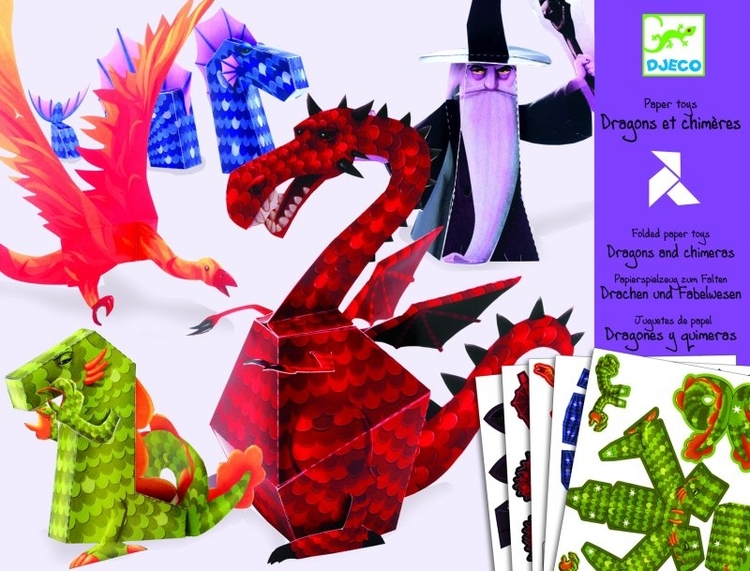 Vik ihop drakar och trollkarlar - Dragons And Chimeras Origami från Djeco