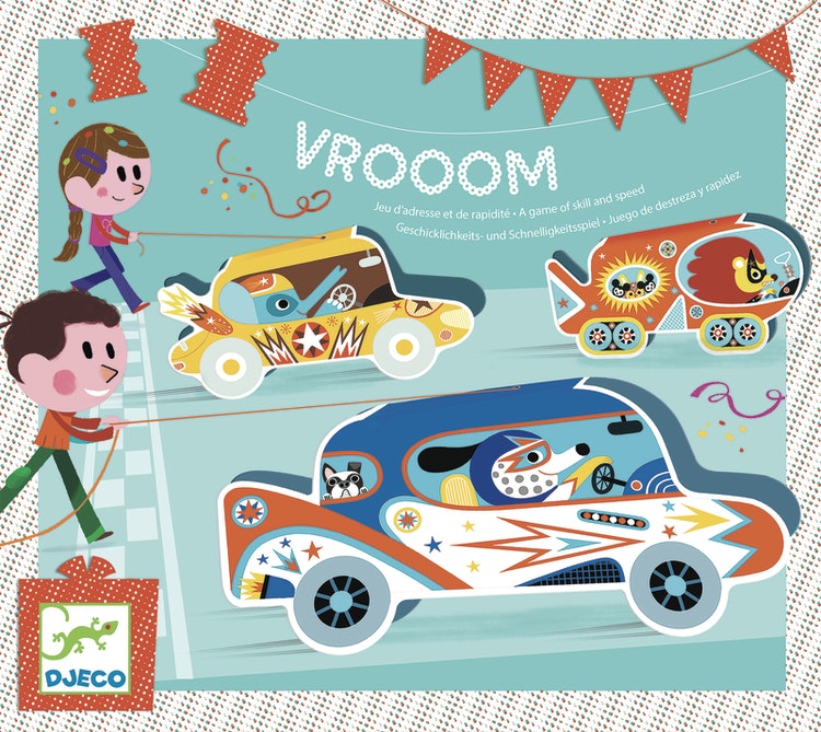 Vrooom tävling med bilar- lek till barnkalas från Djeco