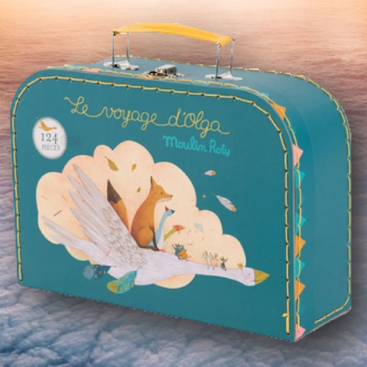 Vackert pussel 'Le Voyage d'Olga' i väska (124 bitar) från Moulin Roty