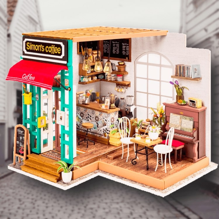 Byggsats - Pyssla ihop ditt eget café som en liten miniatyr