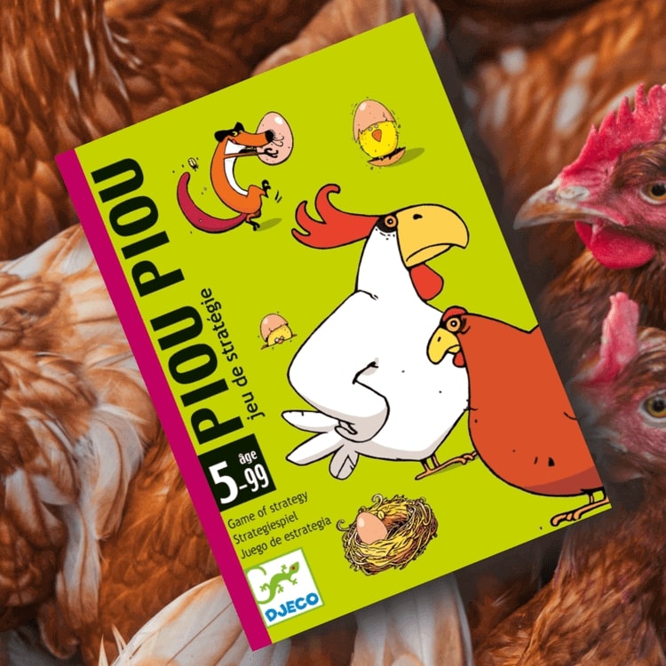 Piou Piou - Panik i hönsgården, rädda äggen från räven! kortspel för barn från Djeco