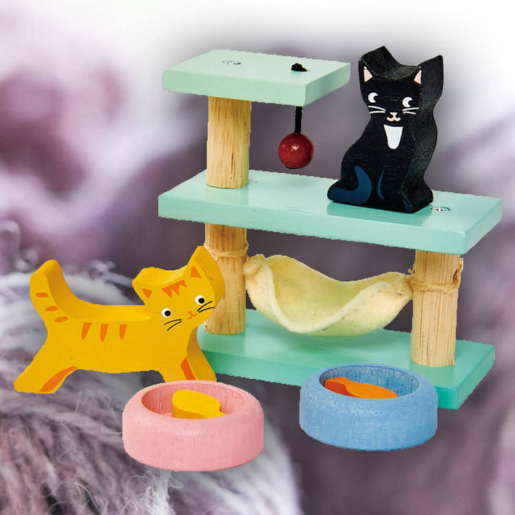 Klätterställning med katter dockhusdjur från Tender Leaf Toys