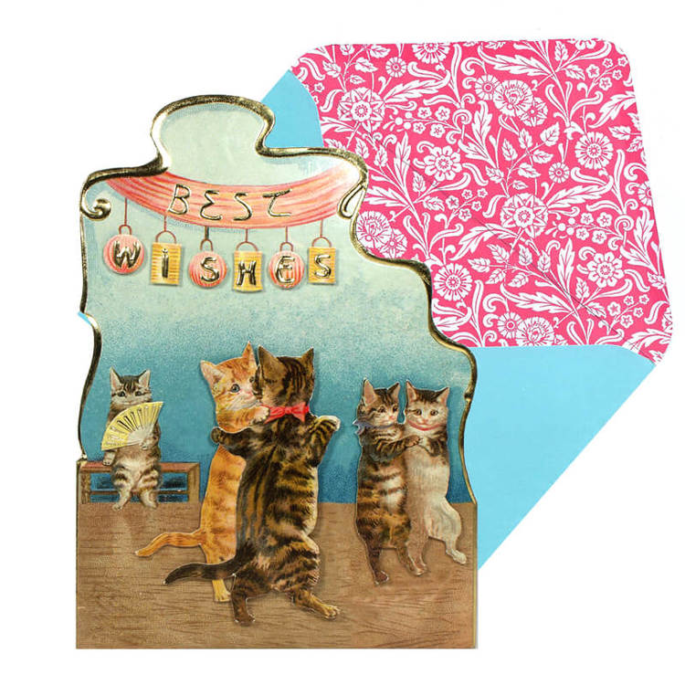 Vackert kort med kuvert - Katter på dans (Fraktfritt)