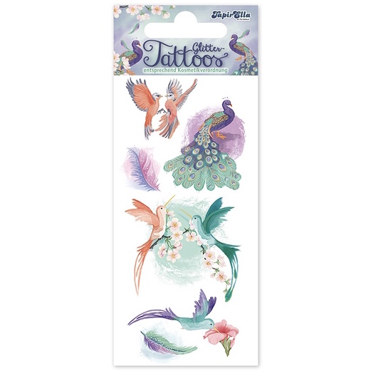 Tatueringar - Sagolika fåglar med glitter (Fraktfritt)
