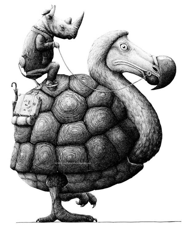 Enkelt konstkort - Noshörningen och Dronten (Fraktfritt)