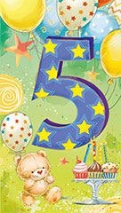 Dubbelt kort med kuvert - 5år Björn med cupcakes (Fraktfritt)